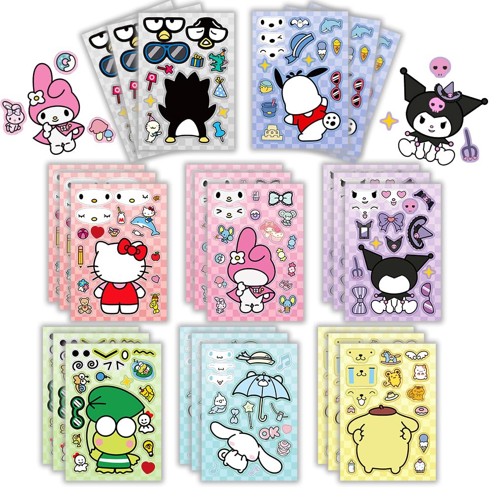 Cute Anime Stickers For Kids, 24 Sheets Make Your Own Cartoon Anime Stickers, Make A Face Stickers For Teens Girls Boys, Classro