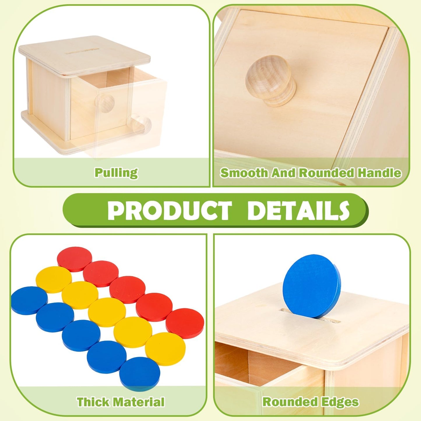 Adena Montessori Infant Toddlers Coin Box Montessori Toys For 6-12 Months Baby (Typical - Drawer Comes Out)