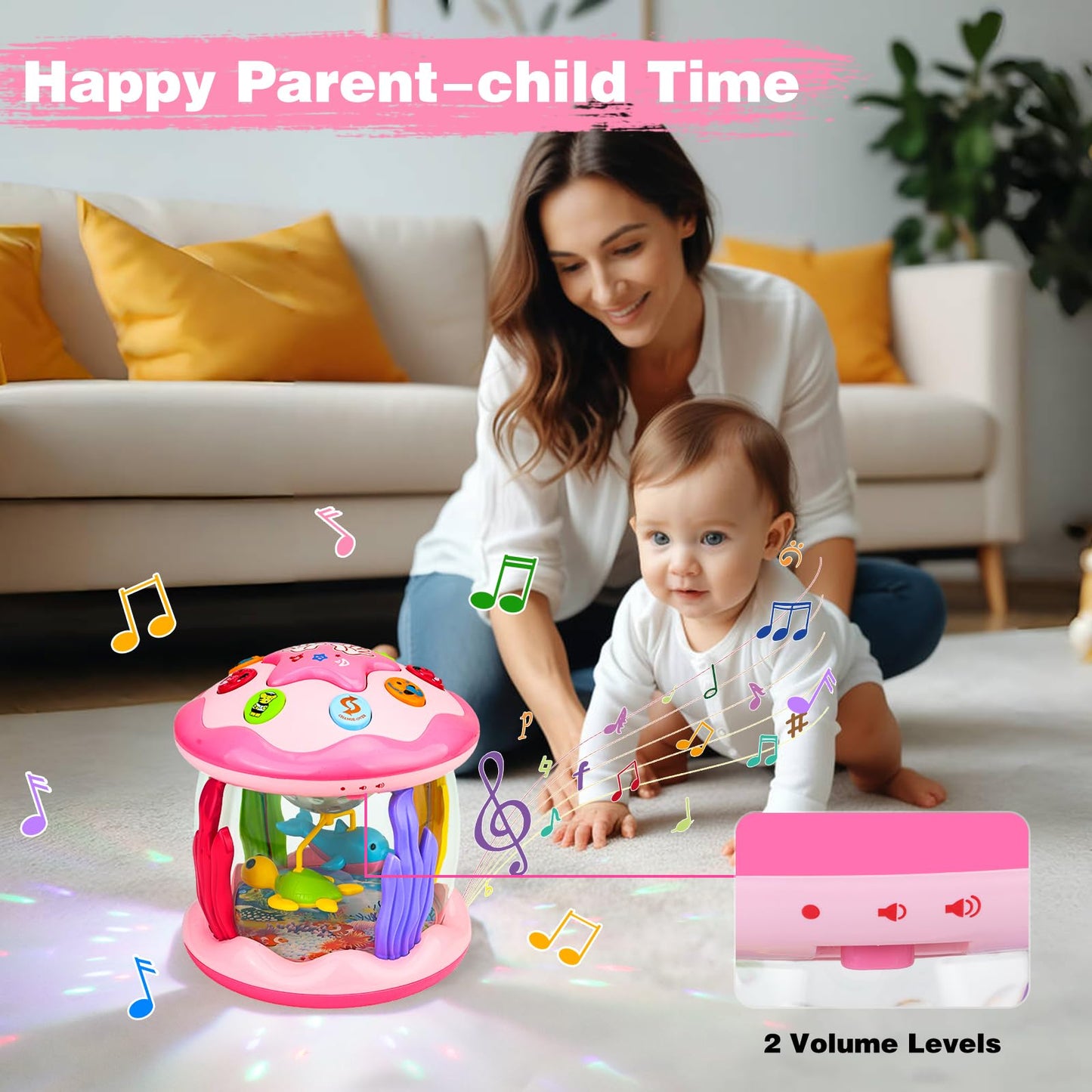 Aboosam Baby Girl Toys 6-12 Months: Babies Ocean Rotating Light Up Musical Toys 12-18 Months Crawling Learning Infant Toys For Toddlers 1 2 3 Years Old Baby Girl Gifts (Pink)