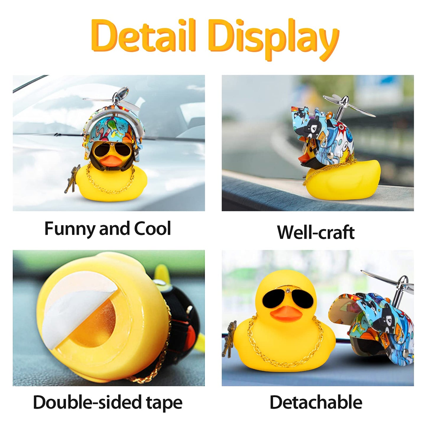 Wonuu Rubber Yellow Duck Car Ornaments Cool Duck Car Dashboard Decorations With Propeller Helmet Sunglasses (Underwater World-Yellow G)