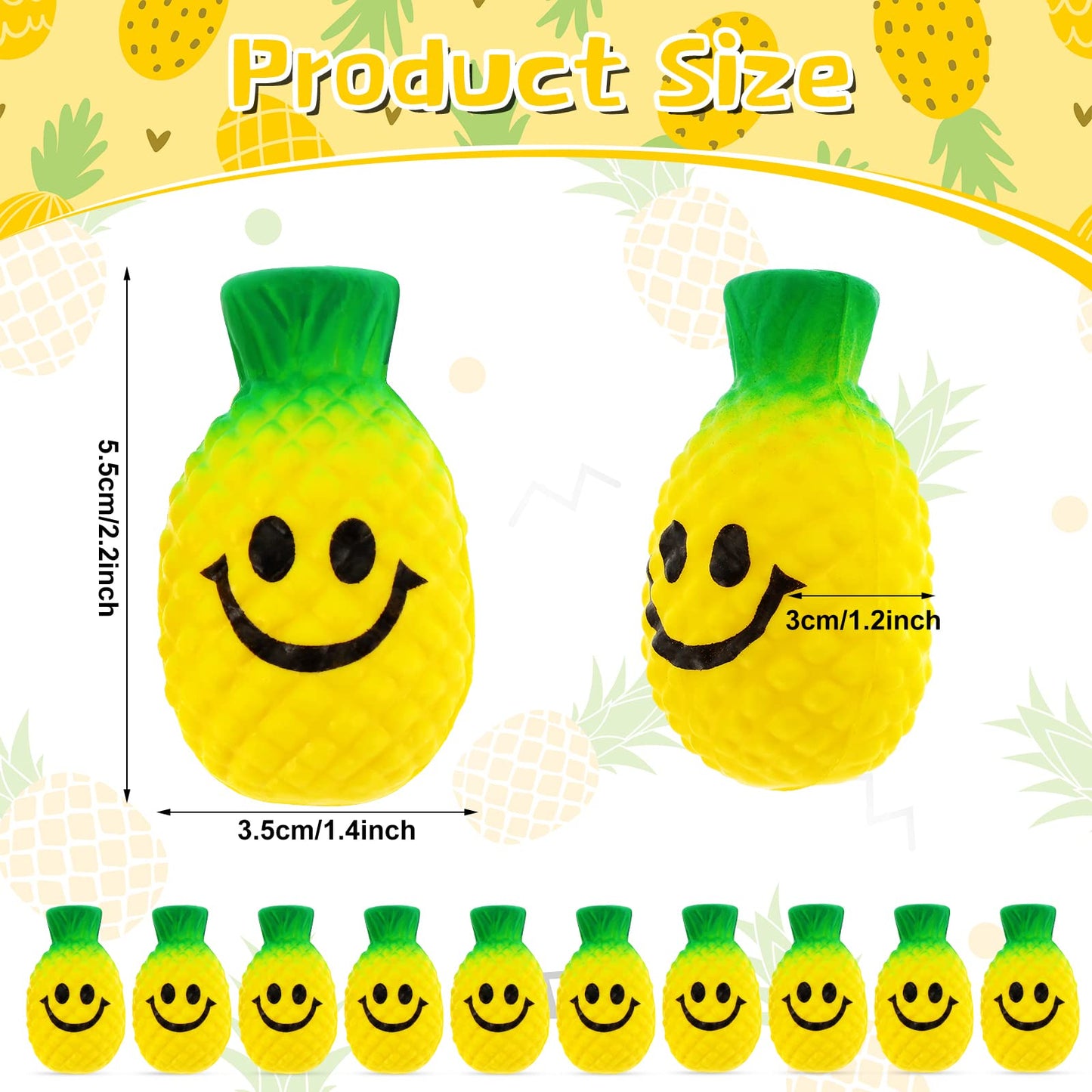 30 Pcs Pineapple Stress Balls Smile Pineapple Squeeze Balls Fruit Stress Relief Toy for Finger Exercise Anxiety Relief Hawaiian