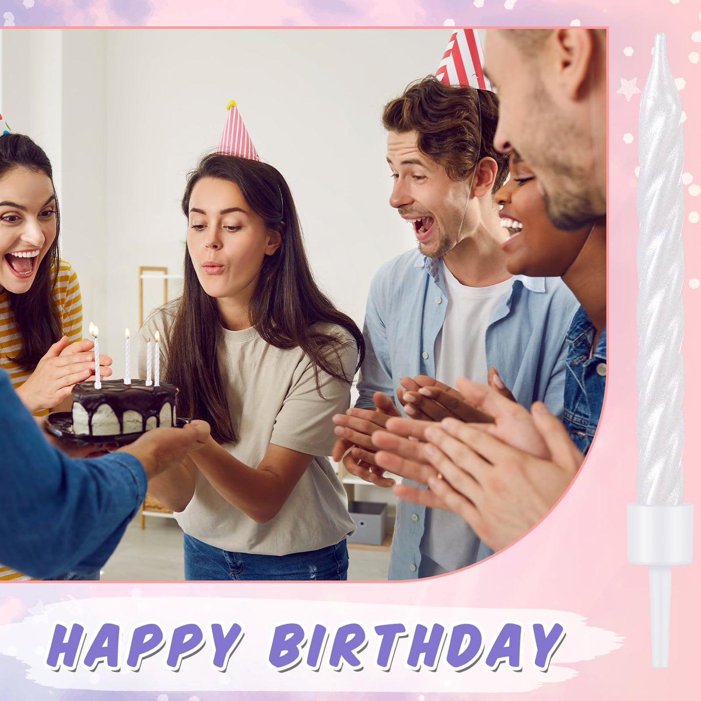 Nuanchu 60 Pieces Birthday Candles Spiral Cake Candles Metallic Cake Cupcake Candles Short Thin Birthday Candles with Holders fo