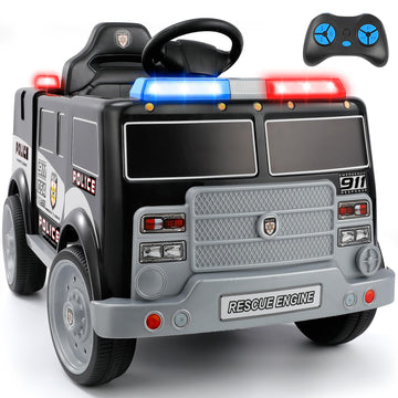 Elemara 12V Ride On Police Car, Electric Ride On Cop Cars For Kids,Battery Powered Ride On Truck, Ride On Toy W/Parent Remote Control,Siren-Call,Walkie-Talkies, Flashing Lights,Bluetooth,Music,Black