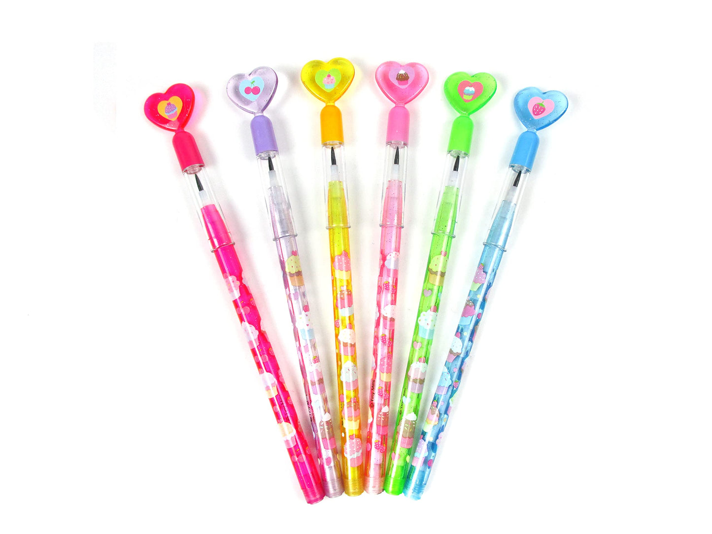 TINYMILLS 24 Pcs Cupcakes Happy Birthday Pencils Multi Point Stackable Pencil with Eraser for Party Favors Goodie Bag Stuffers