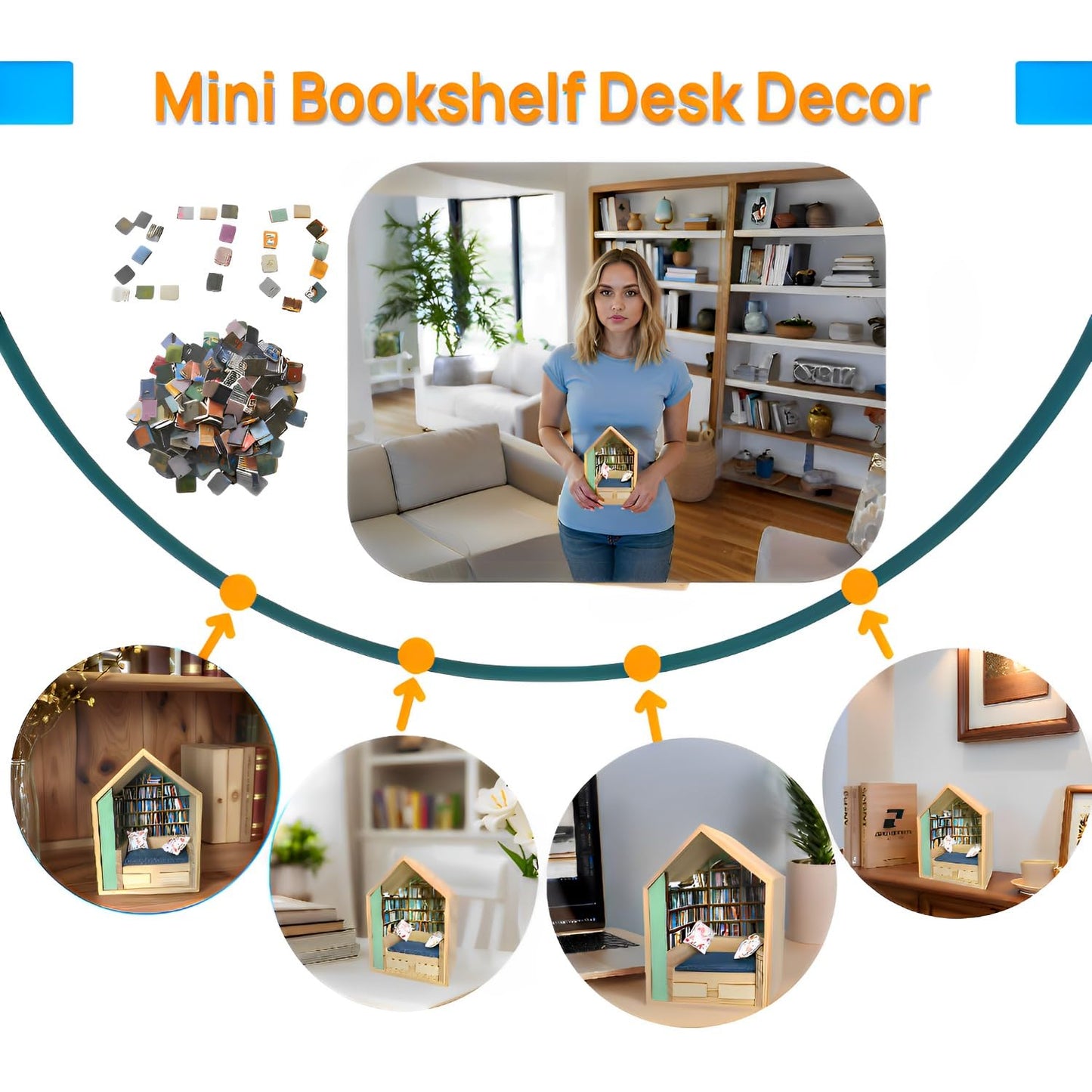 Anxiety Bookshelf Mini Books 270 Pcs, Mini Bookshelf Bookcase for Anxiety, Anxiety Relief Bookshelf Toy for Kids Adults Coworker