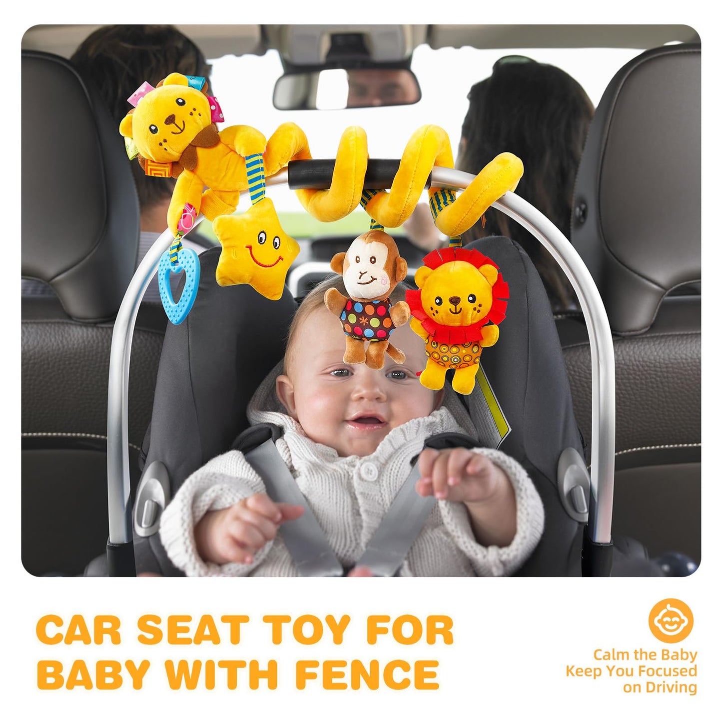Jollybaby Baby Car Seat Stroller Toys, Plush Activity Hanging Spiral Activity Pram Crib With Music Box, Rattles, Squeaker For Babies Infant Boys Girls(Little Lion)