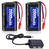 URGENEX 2000mAh 7.4 V Li-ion Battery with JST Plug 2S Rechargeable RC Battery with 1 to 2 USB Charger Fit for RC Helicopter Car 