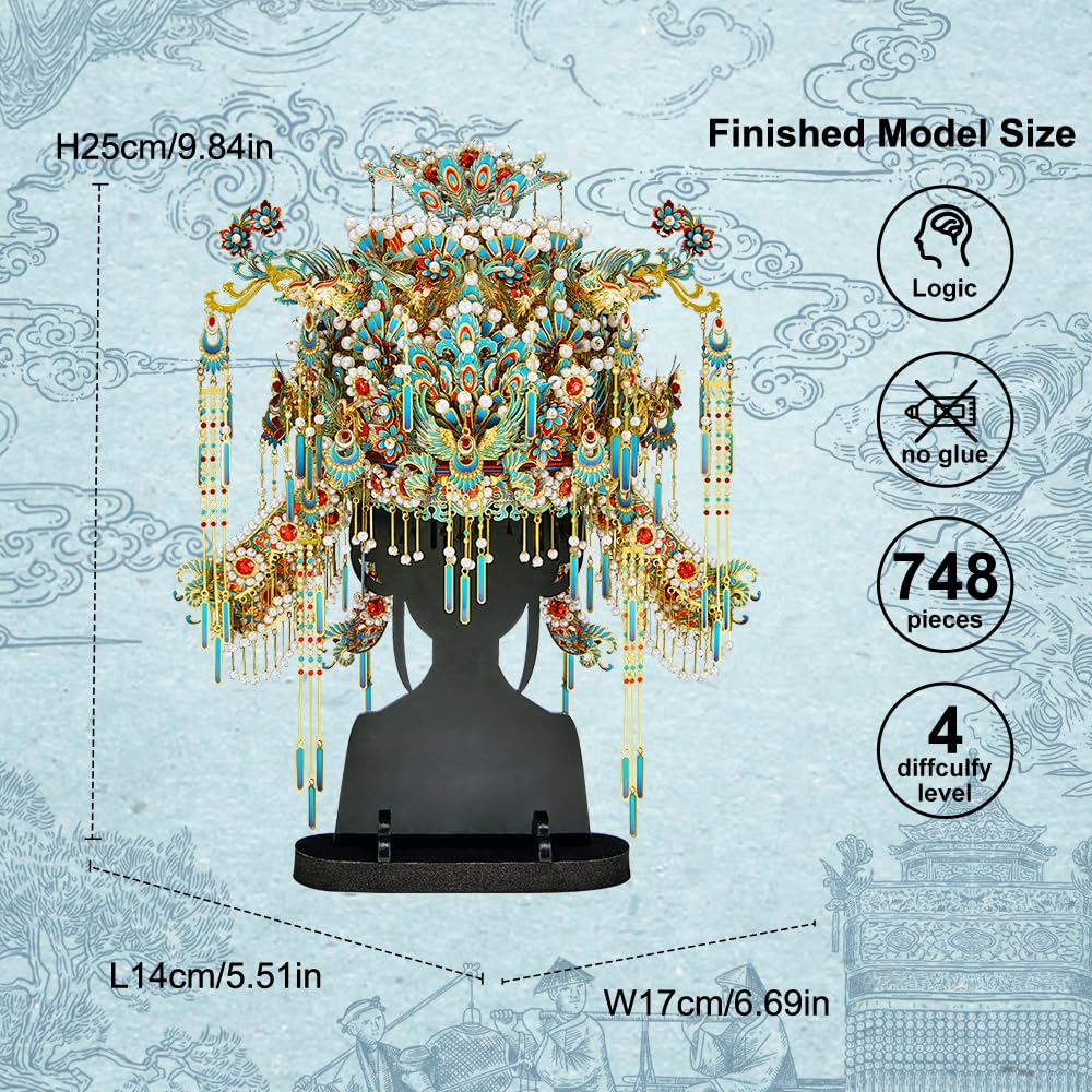 Piececool 3D Metal Puzzles for mature-themeds  Chinese Kingfisher Phoenix Tiara Model Kits DIY Hobbies Crafts for mature-themed Difficult 3D Puzzles for Women  Home Decor Family Time Best Gifts