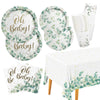 Sage Greenery Baby Shower Party Supplies Disposable Paper Plates Napkins Cups And Tablecloth For Boho Greency Party Decorations,