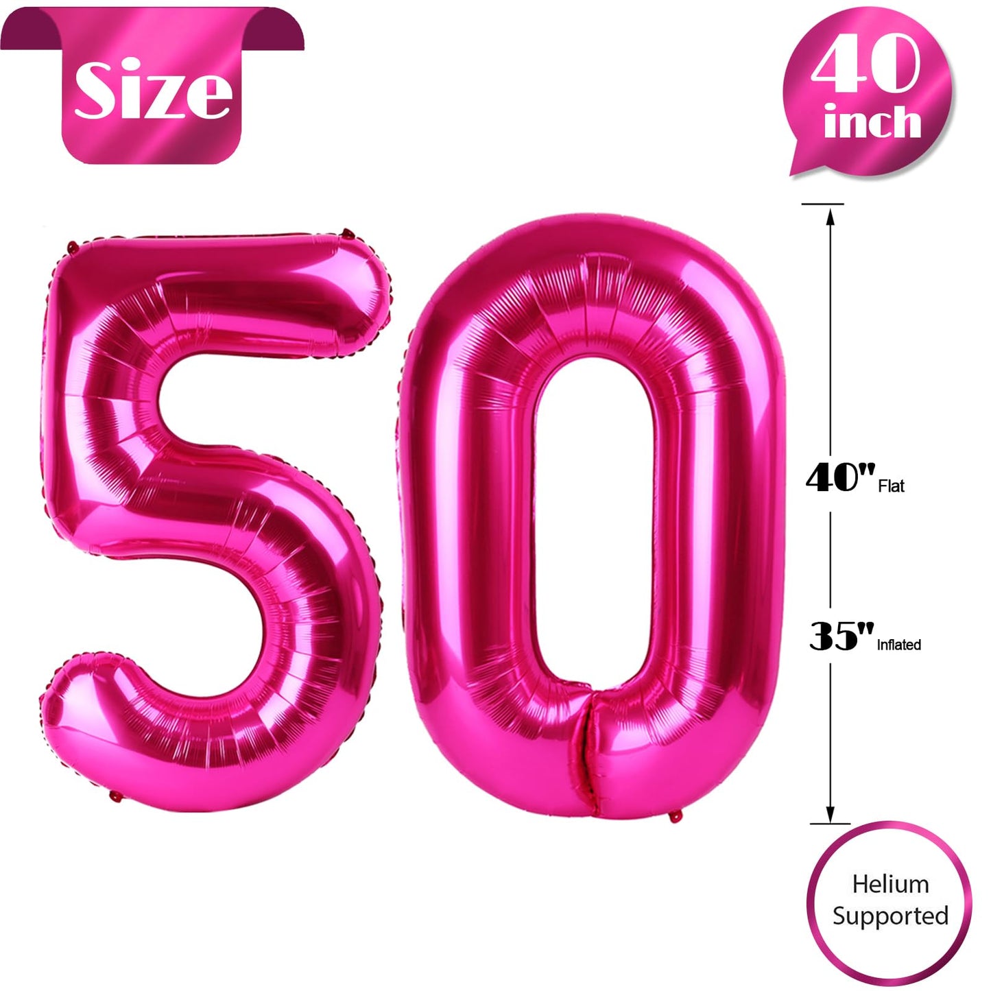 50 Balloon Number, Hot Pink Number 50Th Birthday Balloons 40 Inch, 50 Years Old Hot Pink Birthday Decorations For Men Women, 50T