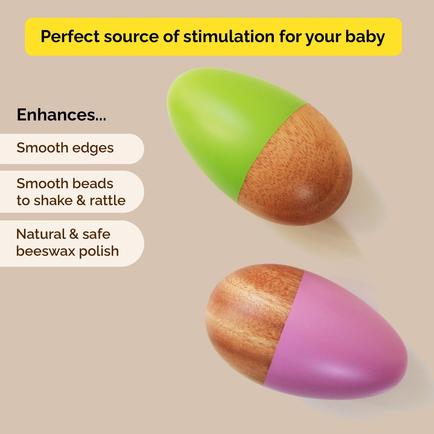 Shumee Wooden Easter Egg Shakers for Babies | Baby Easter Basket Stuffers Gift | 100% Child Safe & Non-Toxic | Montessori Musica