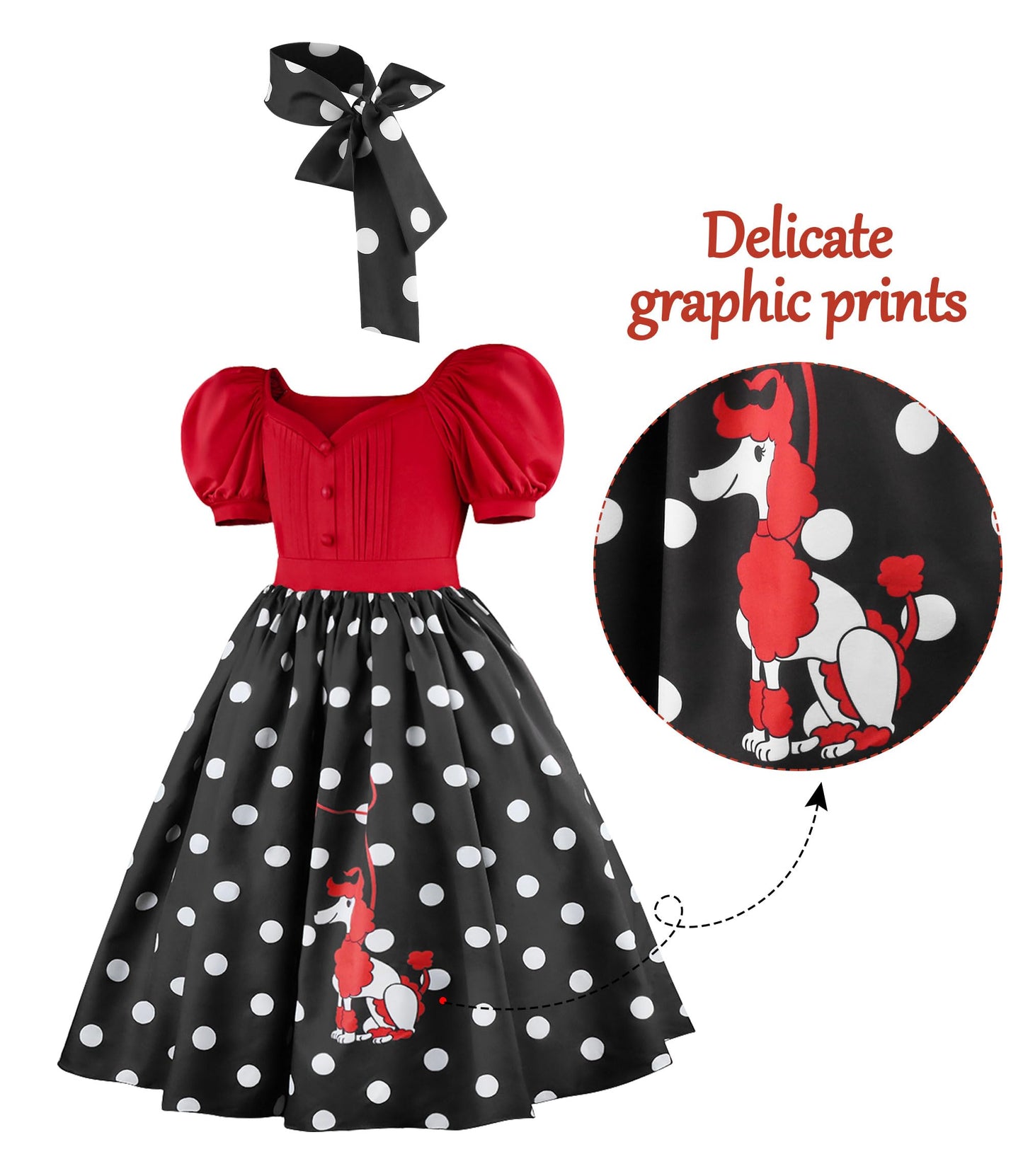 GRIVOS 1950s Polka Dot Poodle Skirt Costume Poodle Skirts For Girls 50s Outfit For Girls With Scarf Headband Glasses
