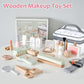 Smartwo Wooden Makeup Toy Set for Toddler Pretend Play 22 PCS Wood Beauty Salon Toys Cute Wooden Makeup Kit with Realistic Acces