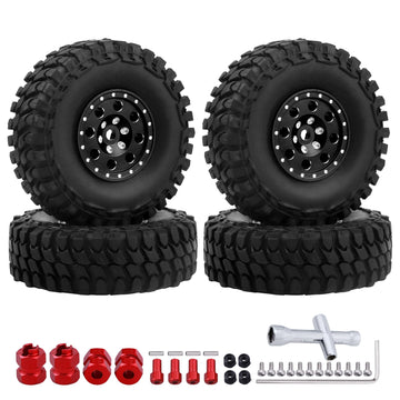 Hobbypark 1.0 Beadlock Wheels And Tires Metal Micro Crawler Tires W/Wheel Spacers Offset For 1/24 Rc Crawler Car Axial Scx24 Axi