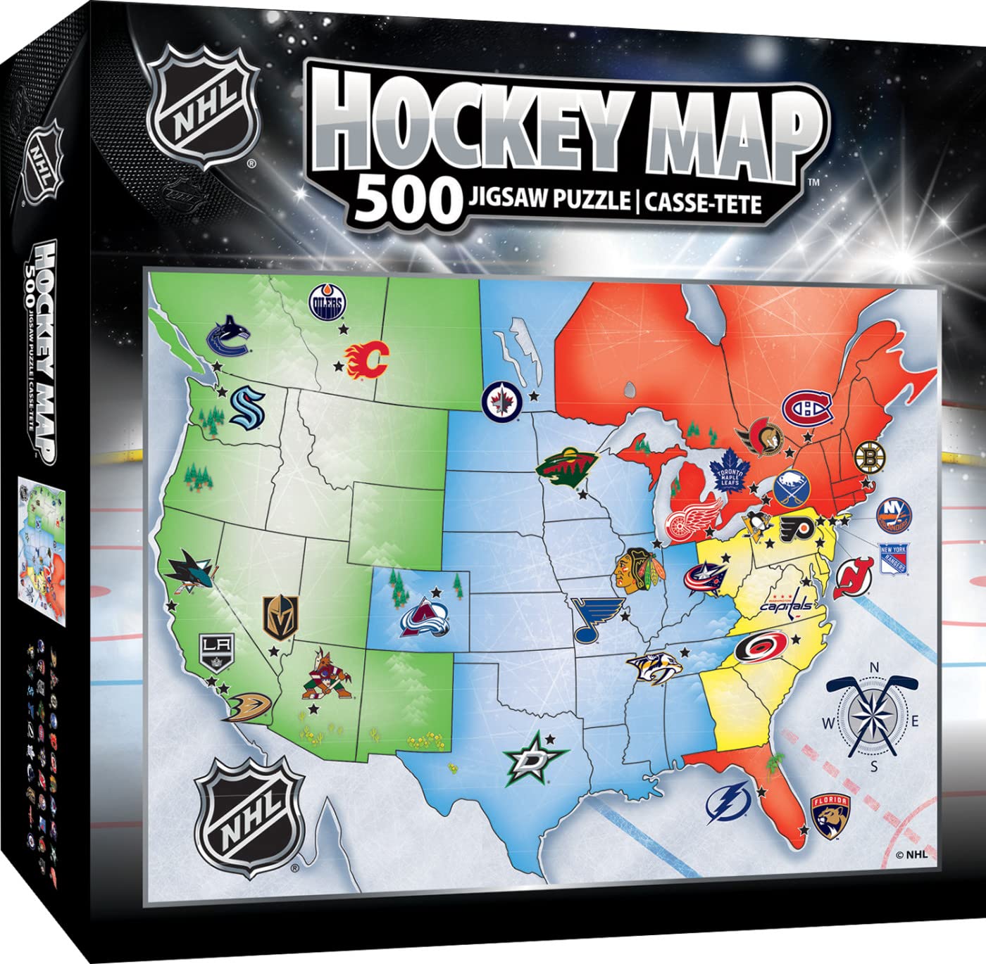 MasterPieces Sports Puzzle - All Teams 500 Piece Jigsaw Puzzle for mature-themeds - NHL League Hockey Map - 21 x 15