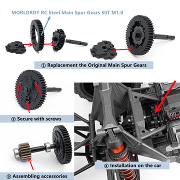 MORLORDY RC Steel M1 Main 50T Spur Gears MOD1 Spur Gear for X-Maxx 6S 8S Maxx 4S XO-1 E-Revo 2.0 VXL Brushless Upgrade Gears