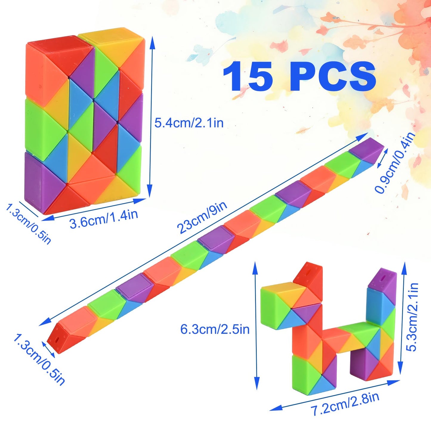 GOLDGE Mini Fidget Snake Cube Puzzle Toys - 24 Pack, Rainbow Colors, Travel & Party Favors for Kids Ages 4-8