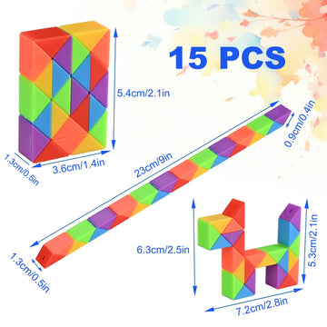 GOLDGE Mini Fidget Snake Cube Puzzle Toys - 24 Pack, Rainbow Colors, Travel & Party Favors for Kids Ages 4-8