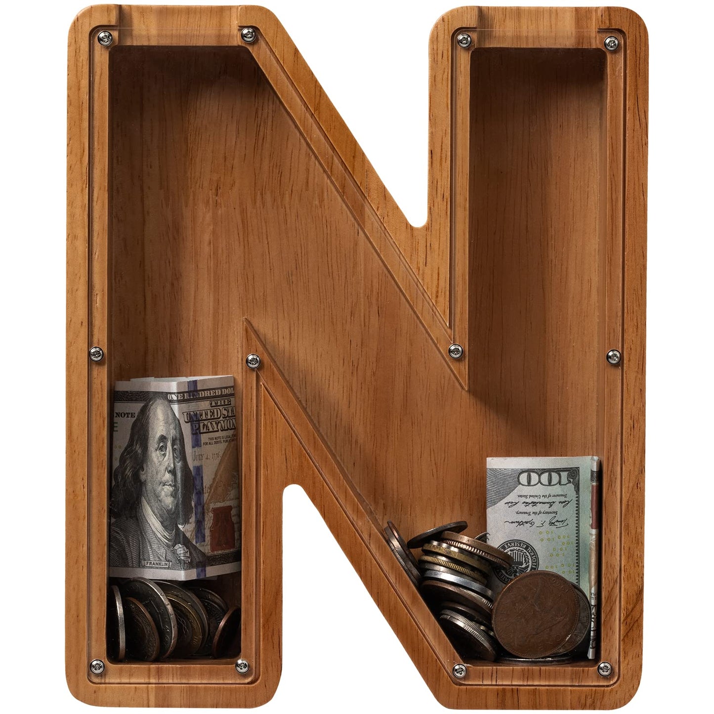 Piggy Bank For Kids Boys Girls, Wooden Large Letter Piggy Bank Alphabet Money Bank With Initial N, Coin Bank Fun Gifts For Birthday, Christmas, Festival, Baby Shower