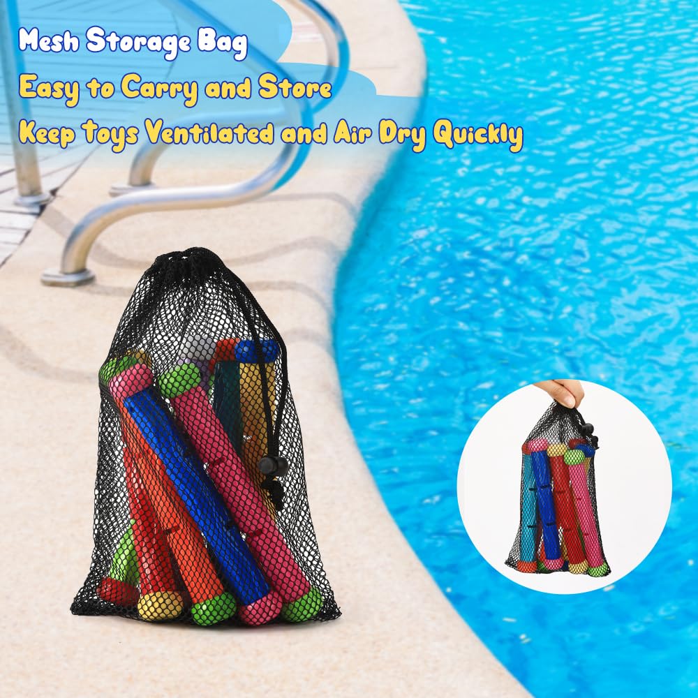 Navdlizu 8 Pcs Diving Pool Toys, Underwater Training Diving Sticks For Kids Colorful Pool Sinking Toys With Storage Bag Swimming