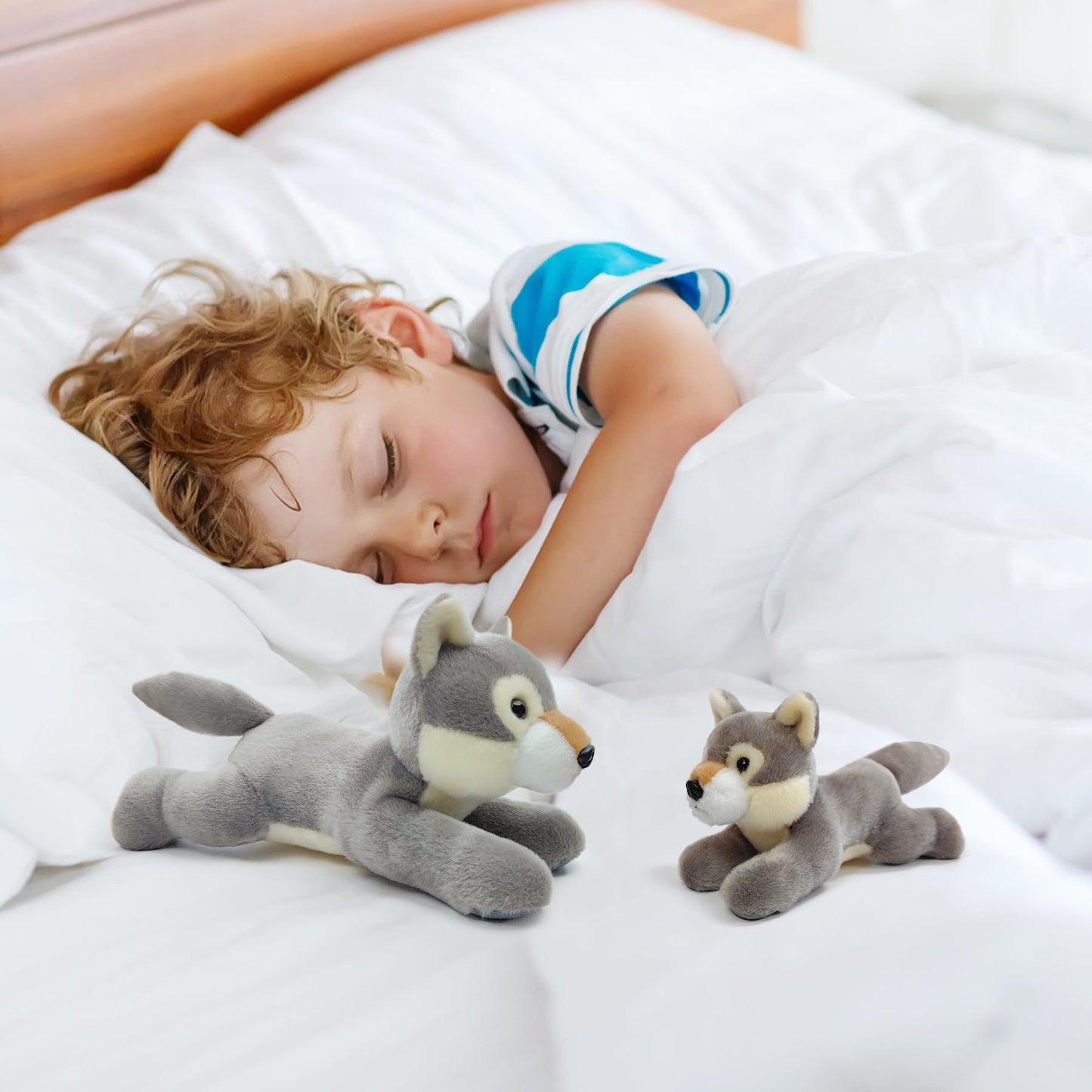 Hideekoog Stuffed Animal for Kids 8 inch Realistic Animal Plush Toy Lying Down Posture Animals Plush for Boys Girls mature-themed Birthday Hug Teaching(S-Wolf)