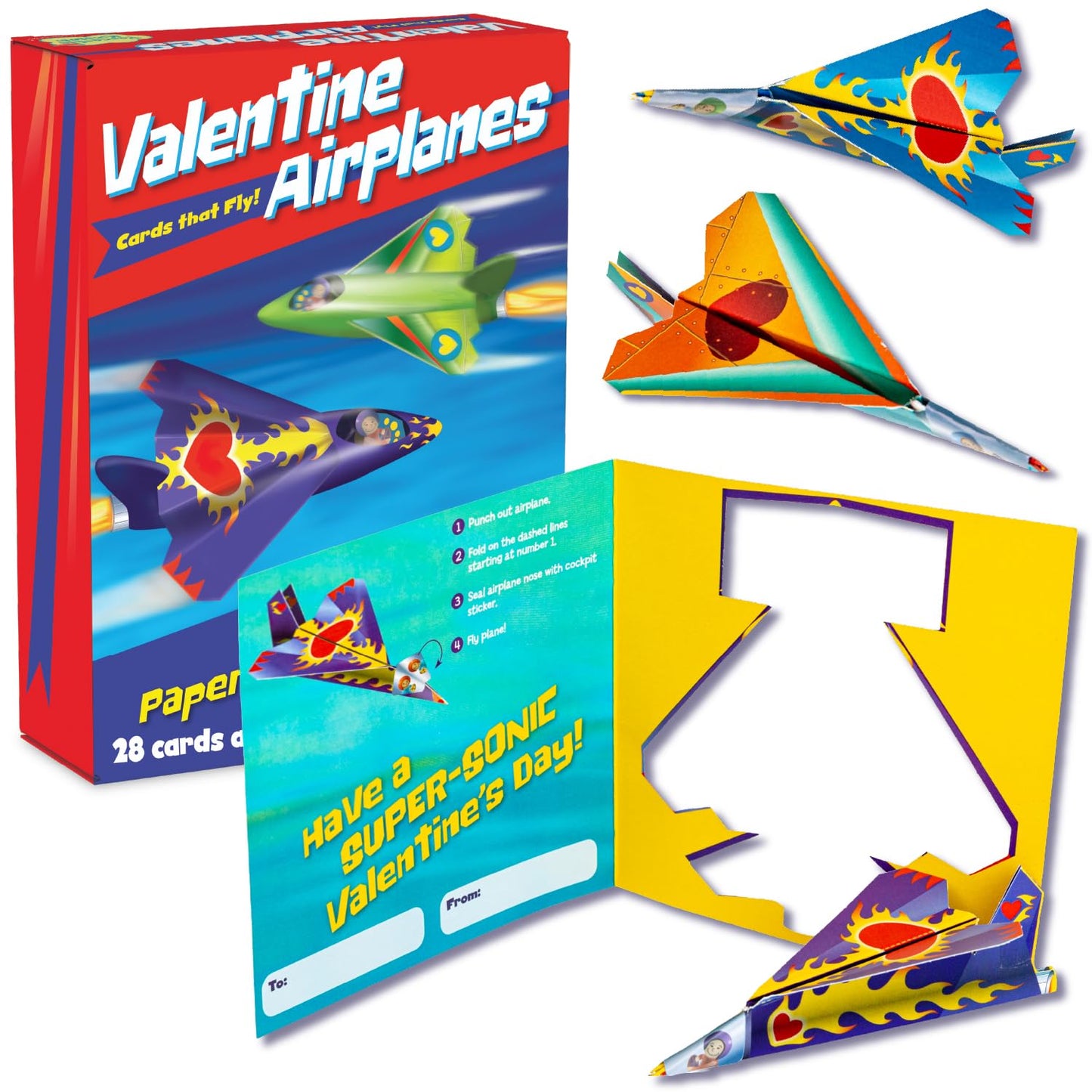 Peaceable Kingdom Card Paper Plane Super Valentines - Medium Multicolor, Paper, Model VPS24