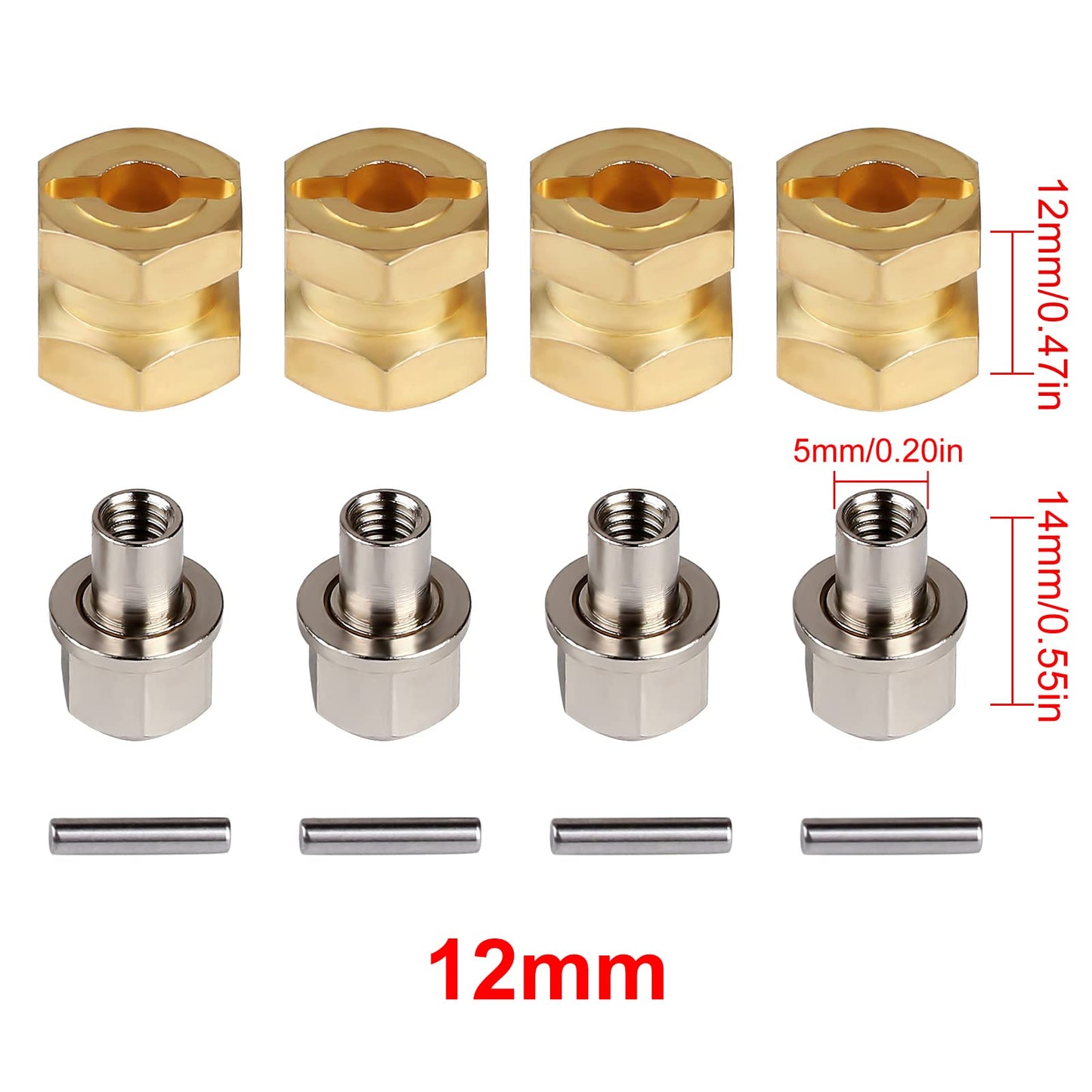 INJORA RC Hex Hub 12mm Brass Wheels Hex Hub Extension Hex Drive Adapter for 1/10 RC Crawler Axial SCX10 90046 D90 (12mm)