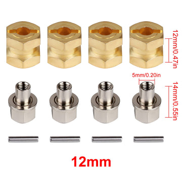 INJORA RC Hex Hub 12mm Brass Wheels Hex Hub Extension Hex Drive Adapter for 1/10 RC Crawler Axial SCX10 90046 D90 (12mm)