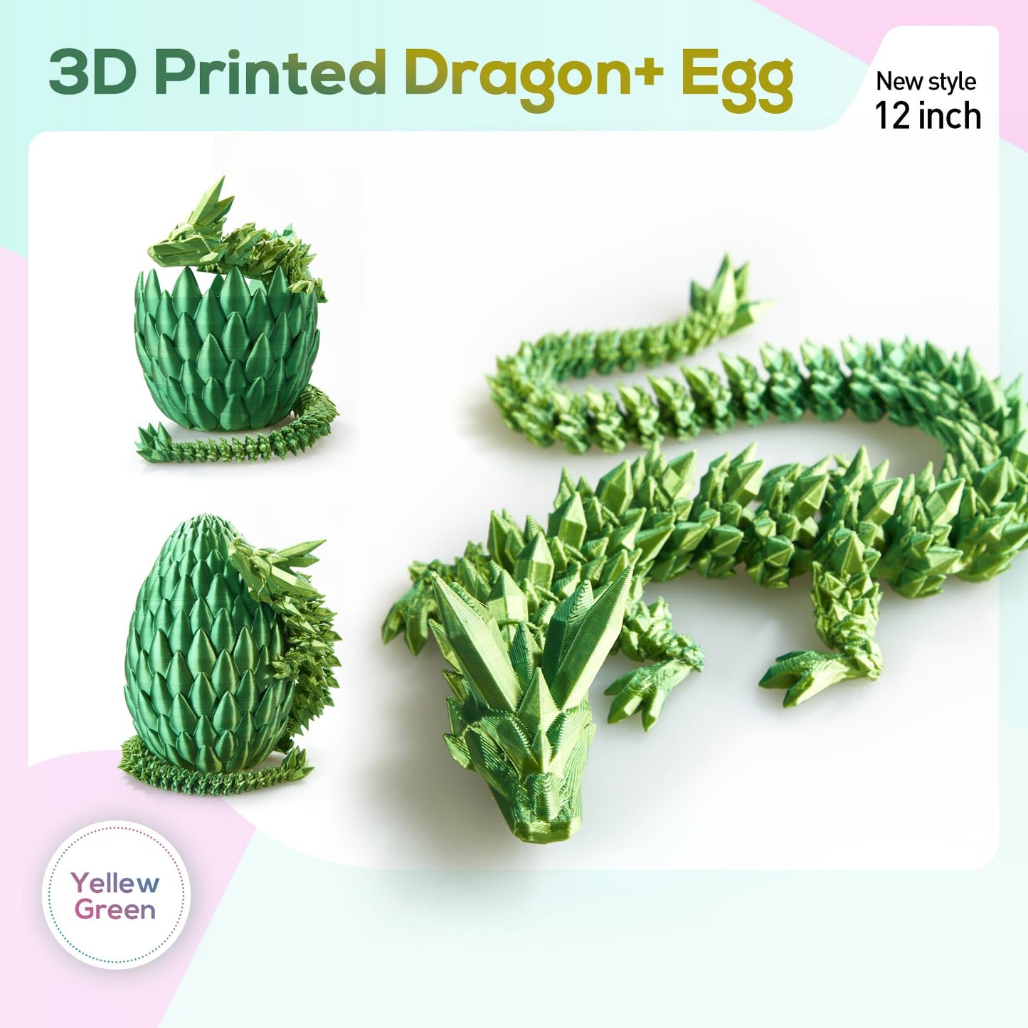 3D Printed Dragon,Dragon Eggs with Dragon Inside,Surprise Dragon Egg Toy,12'' Full Articulated Crystal 3D Dragon
