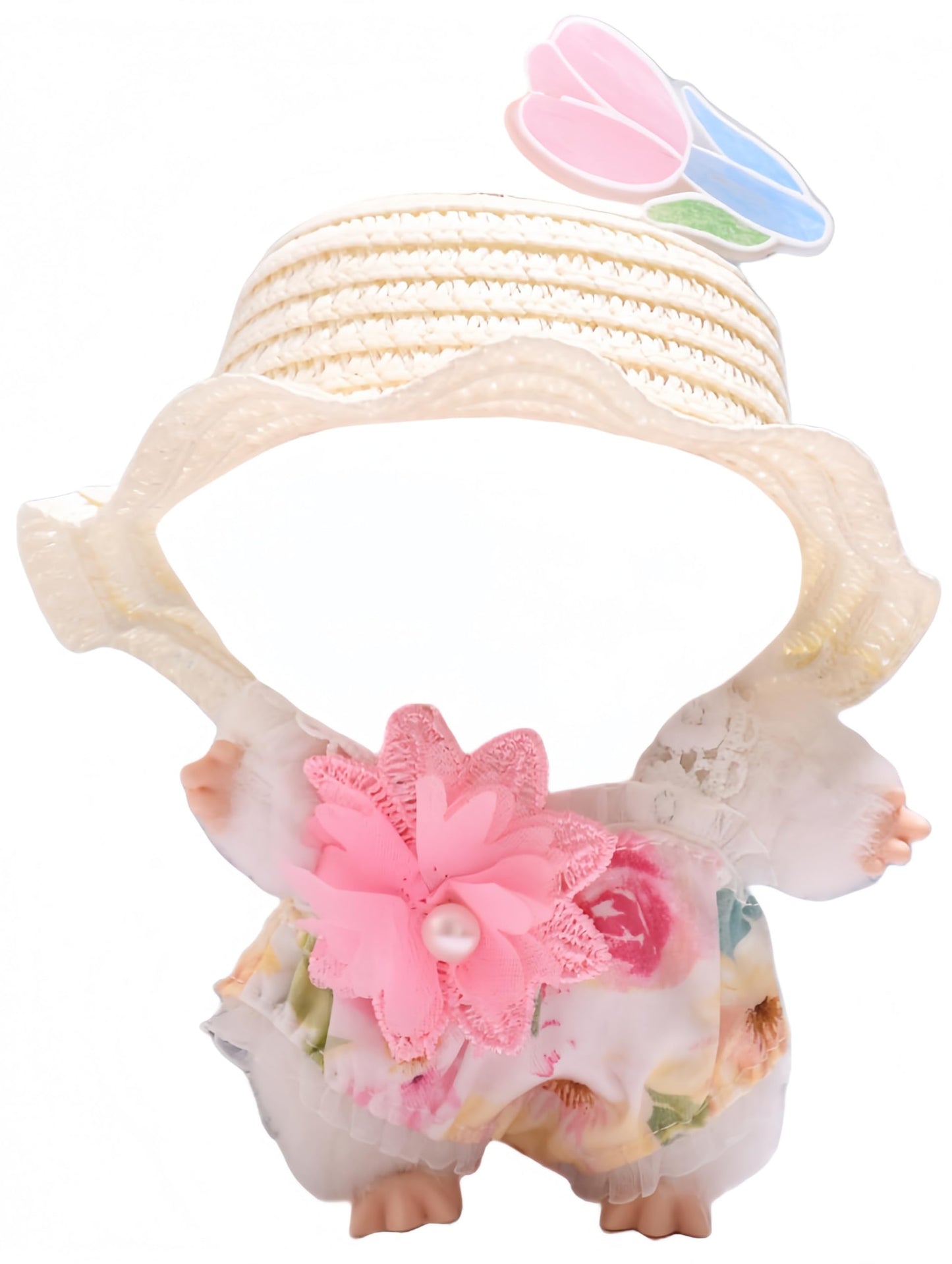 Designer Clothes for 17cm Dolls  enhanced Doll Swimsuit  Cute Doll Summer Outfits Accessories with Pink Floral One-Piece Swimsuit  Flower Hair Decor and Straw Hat