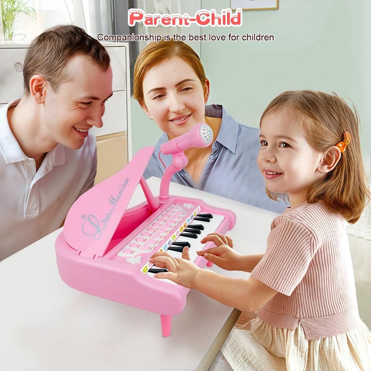 Love&Mini Pink Piano Toys for 1+Years Old Girls First Birthday Gifts Toddler Piano Music Toy Instruments with 24 Keys and Microp