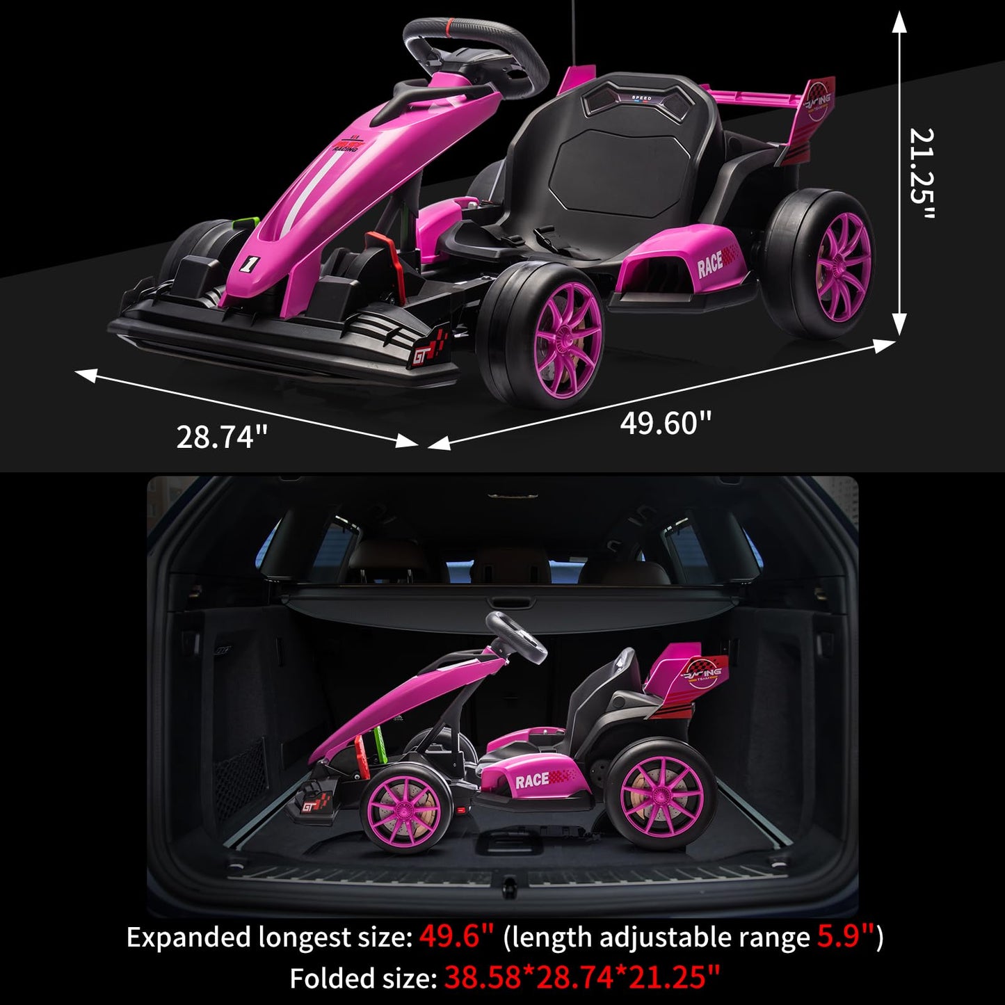 Go Kart Electric Drift Kart Car with Adjustable Seat, 24V Outdoor Ride On Toy with Variable Speed Mode, Crazy Cart for Kids 6+ Y