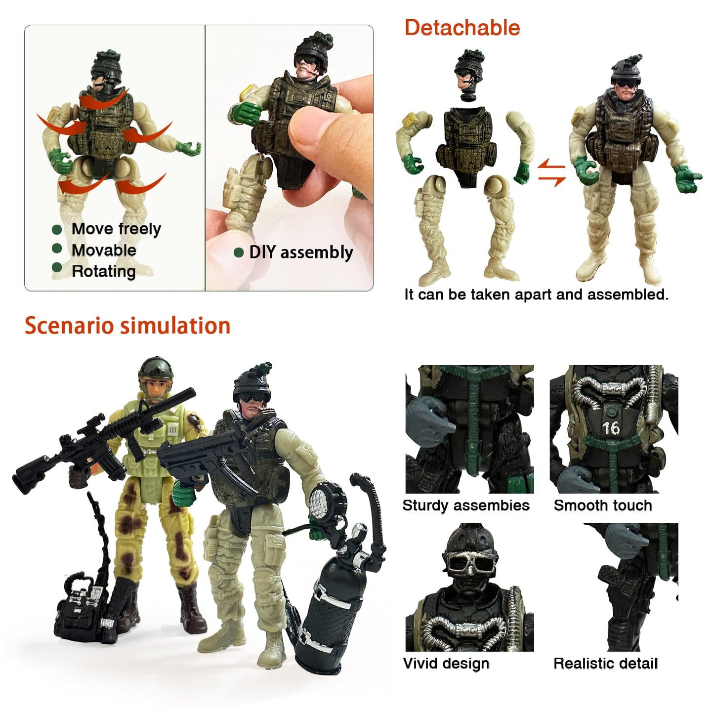 Baimiby Army Men Soldiers  12 Pcs Soldiers Toy Special Force Action Figure with  Military Soldier Playset Army Toy Set Birthday Gift for Toddler Boy 3+