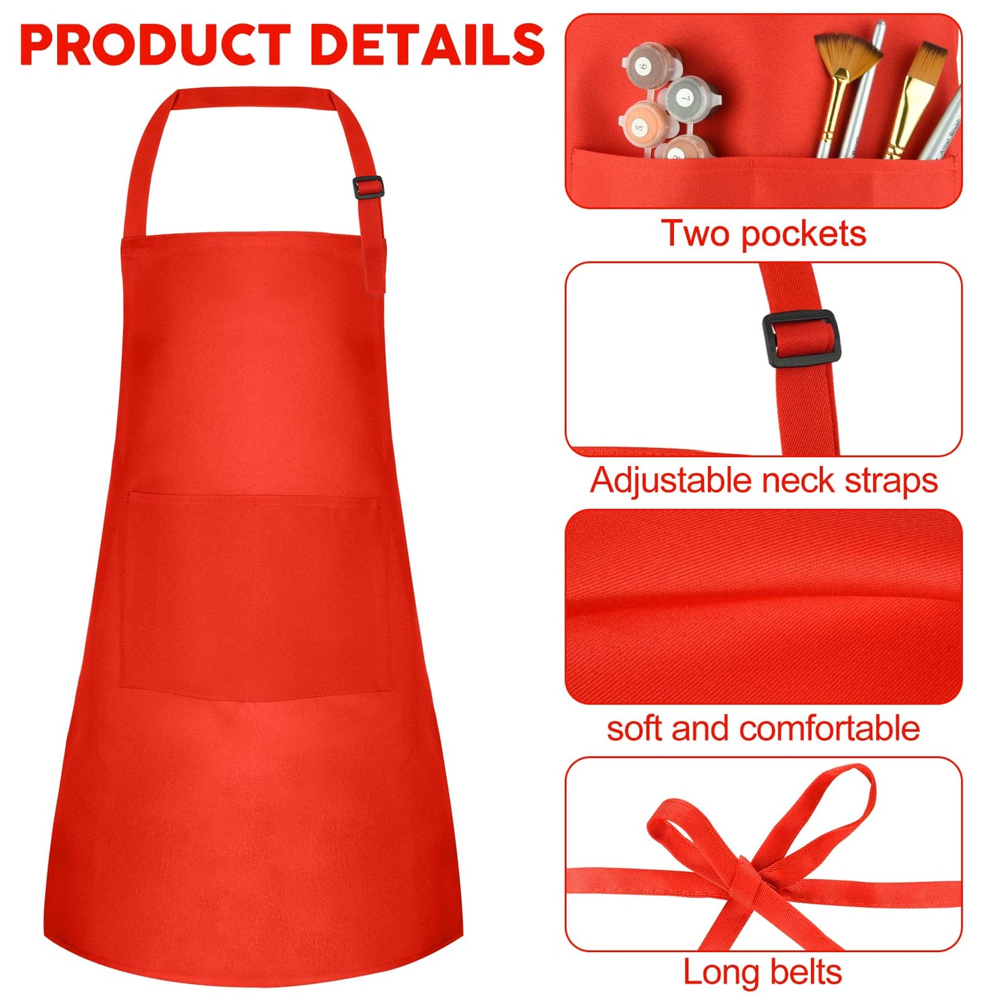 Bouiexye 5 Pack Kids Apron Adjustable Children Apron with 2 Pockets Children Chef Painting Aprons for Cooking Baking Painting Cr