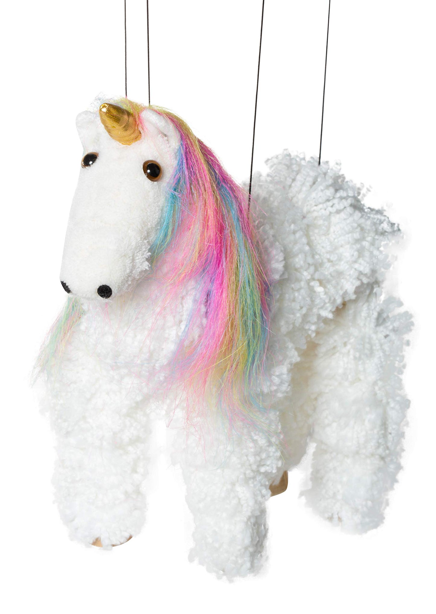 Rainbow Mane Magical Unicorn Marionette Yarn Puppet (White)