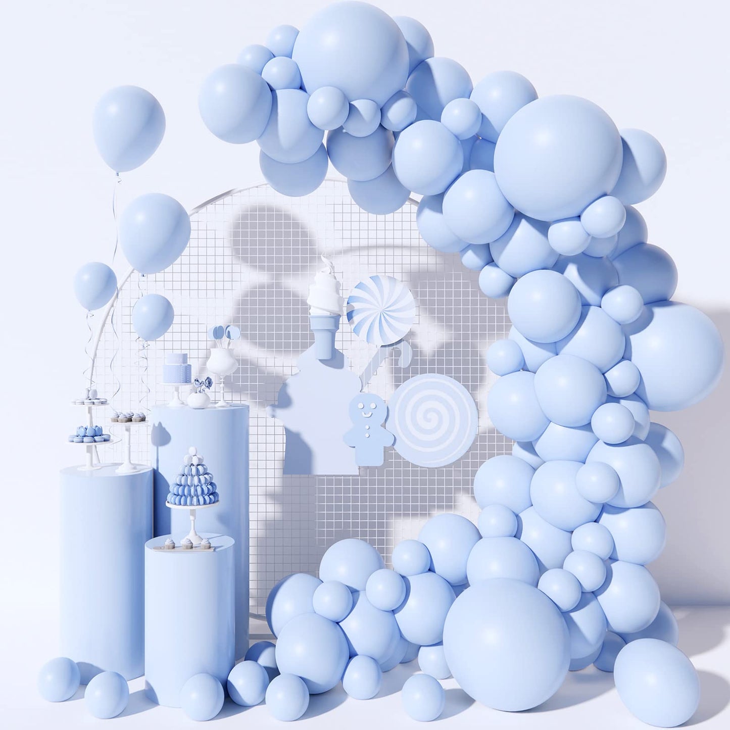 Moukiween 130Pcs Pastel Blue Balloons Garland Arch Kit, Different Sizes 18 12 10 5 Inch Latex Balloons For Baby Shower Wedding Birthday Party Decorations