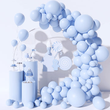 Moukiween 130Pcs Pastel Blue Balloons Garland Arch Kit, Different Sizes 18 12 10 5 Inch Latex Balloons For Baby Shower Wedding Birthday Party Decorations