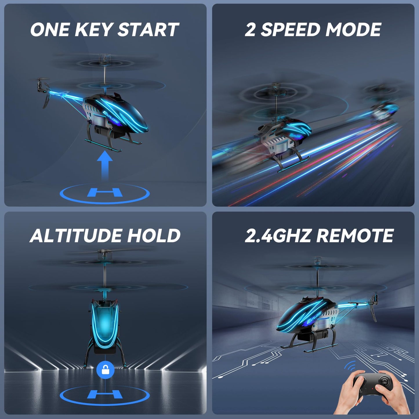 Bussgo Rc Helicopter, Remote Control Helicopter For Kids With 30Mins Flight(2 Batteries), 7+1 Led Light Modes, Altitude Hold, Rc