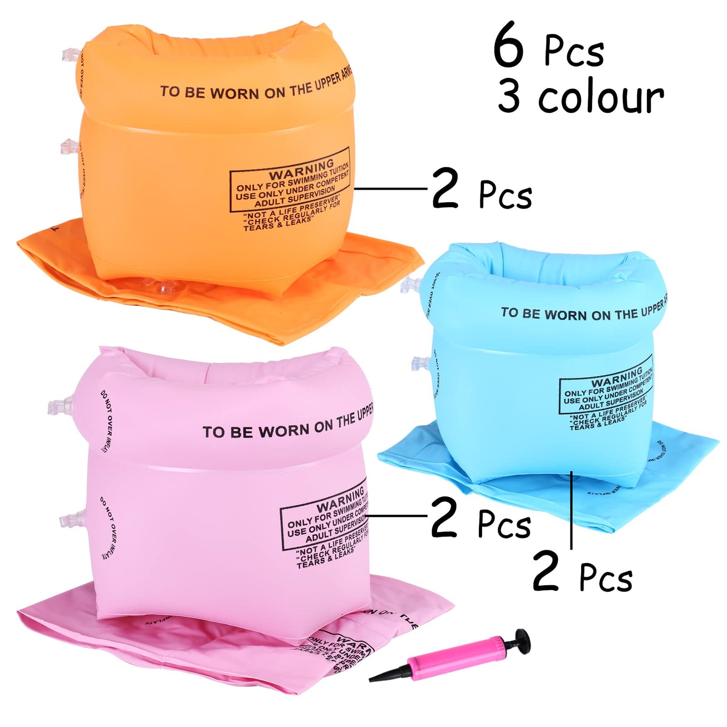 6Pcs 3 Colour Arm Floaties Inflatable Swimming Sleeves Rings For Pool Wing Arm Band Swimmies For Kids Toddlers And Adults