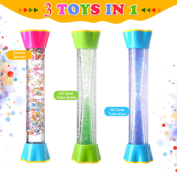 Cucue Sensory Fidget Tubes Set - Calming Toys For Kids - With Glitter Bottle, Gravity Spinner, Bubble Drop Spiral Hourglass - Pr