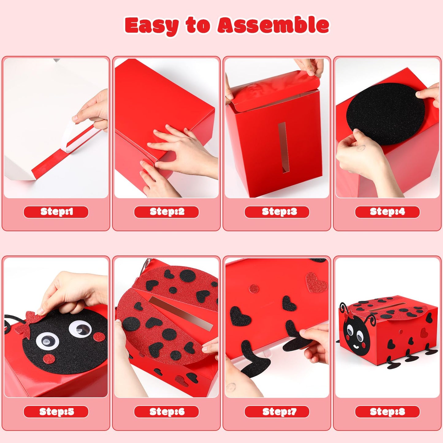 Pasimy DIY Valentines Card Boxes with 30 Insect Greeting Cards DIY Valentine Ladybug Mailbox Craft Kits Valentines Day Love Bug