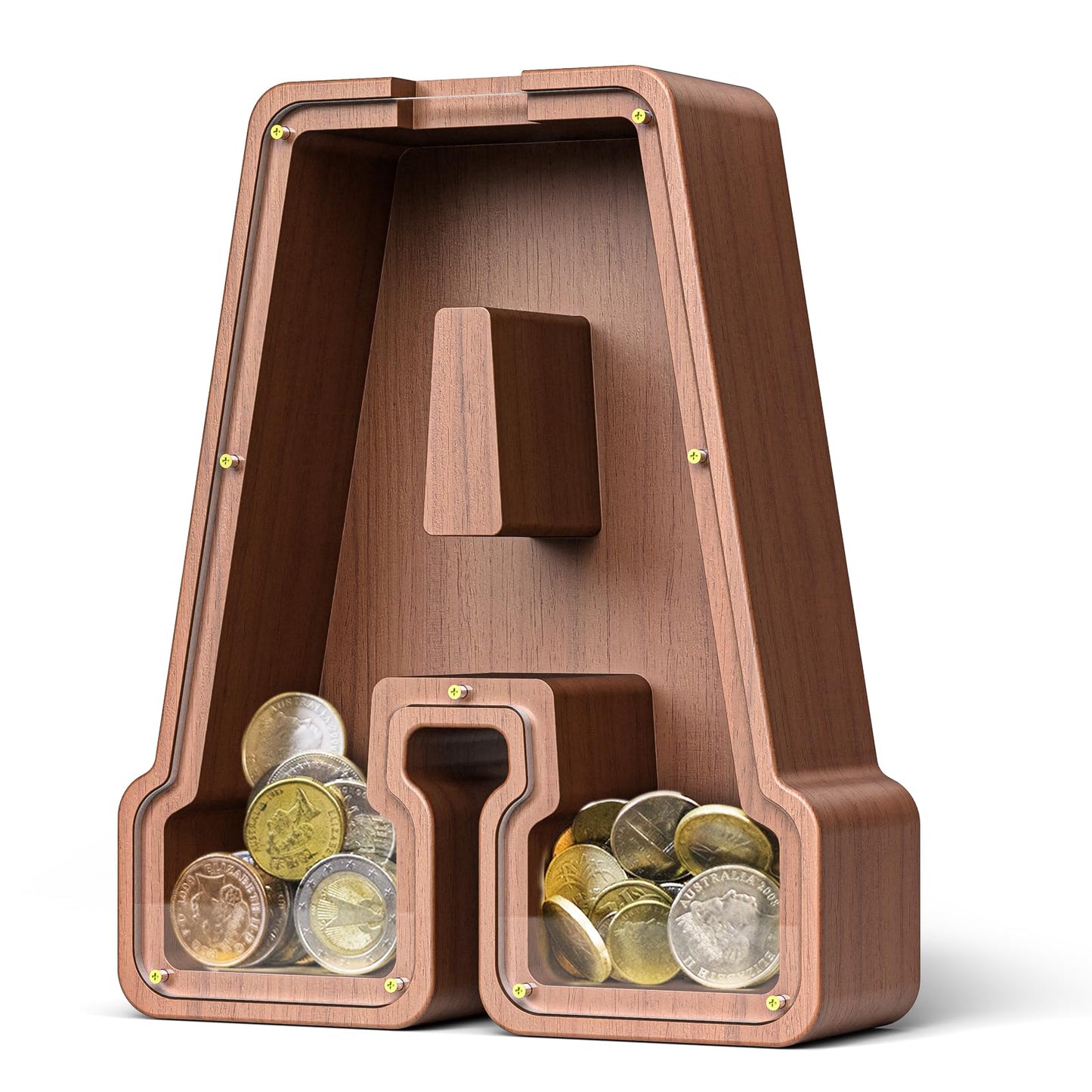 Summidate Wooden Letter Piggy Bank  Extra Thick Large Capacity Piggy Bank for Kids Boys Girls Toddler  Alphabet A Money Bank| Coin Box Birthday  Christmas  Festival