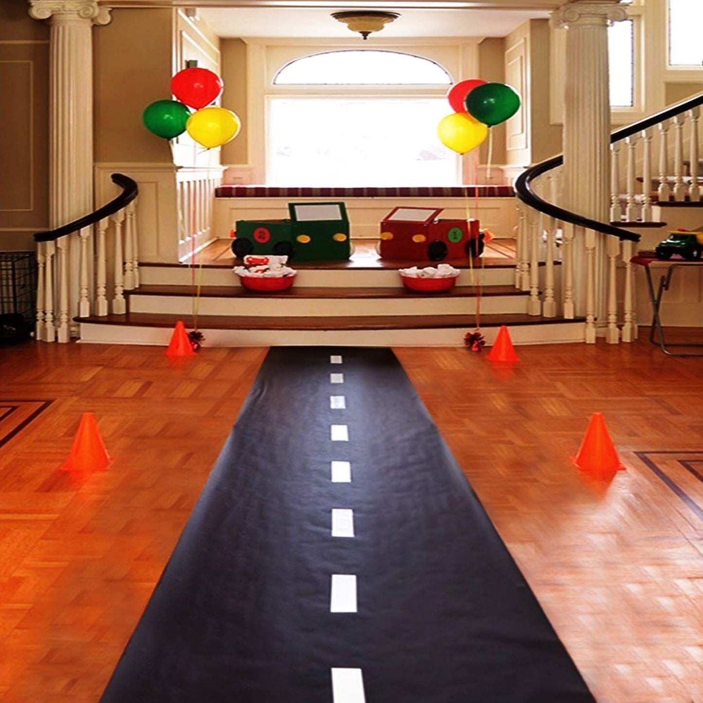 Novelty Place Racetrack Floor Table Runner - 10 Ft x 2 Ft Black Race Track Running Mat - Race Car Theme Birthday Party Decoratio