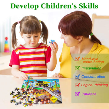 Lelemon Puzzles For Kids Ages 4-8,Construction Site 100 Piece Puzzles For Kids,Educational Kids Puzzles Jigsaw Puzzles In A Metal Box,Children 100 Piece Puzzle Games Puzzle Toys For Girls And Boys