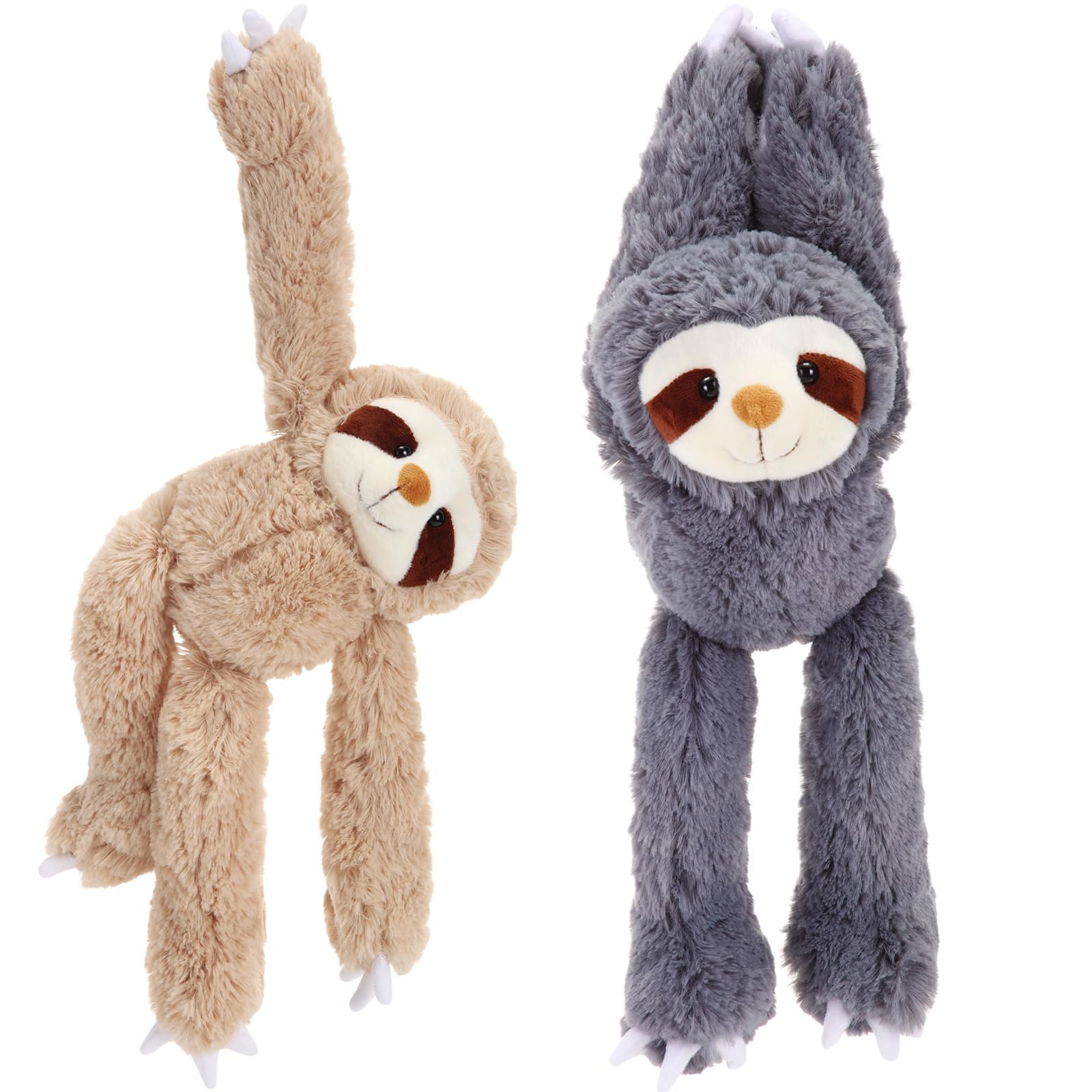 Queekay 2 Packs Sloth Stuffed Animal Hanging 18 Inch Three Toed Sloth Plush Toy With Hook And Loop Hands For Teens Adults Gifts Decors(Dark Gray, Light Brown)