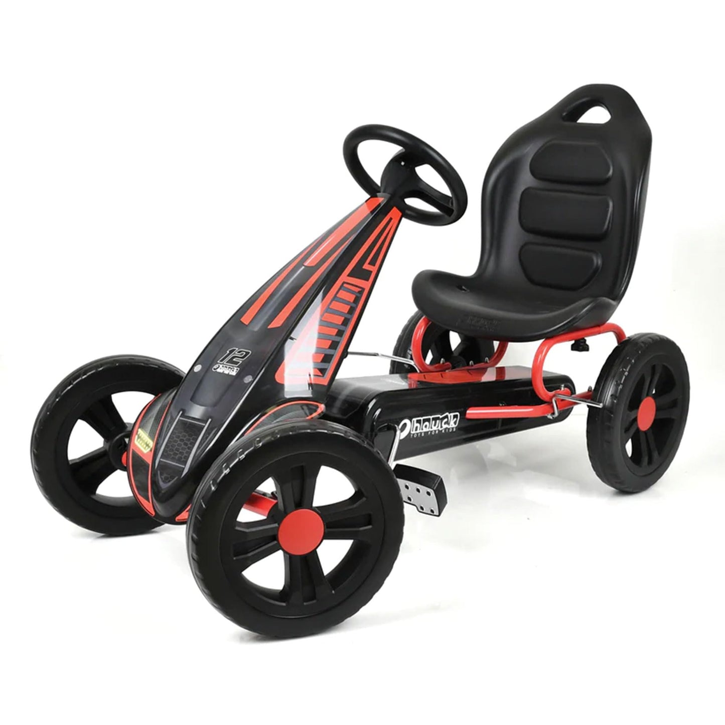 Hauck Cyclone Pedal Go Kart With Adjustable Bucket Seat, 12 Inch Eva Foam Plastic Wheels, Handbrake For Rear Wheels - Ride On Toy For Kids 4-10 Years
