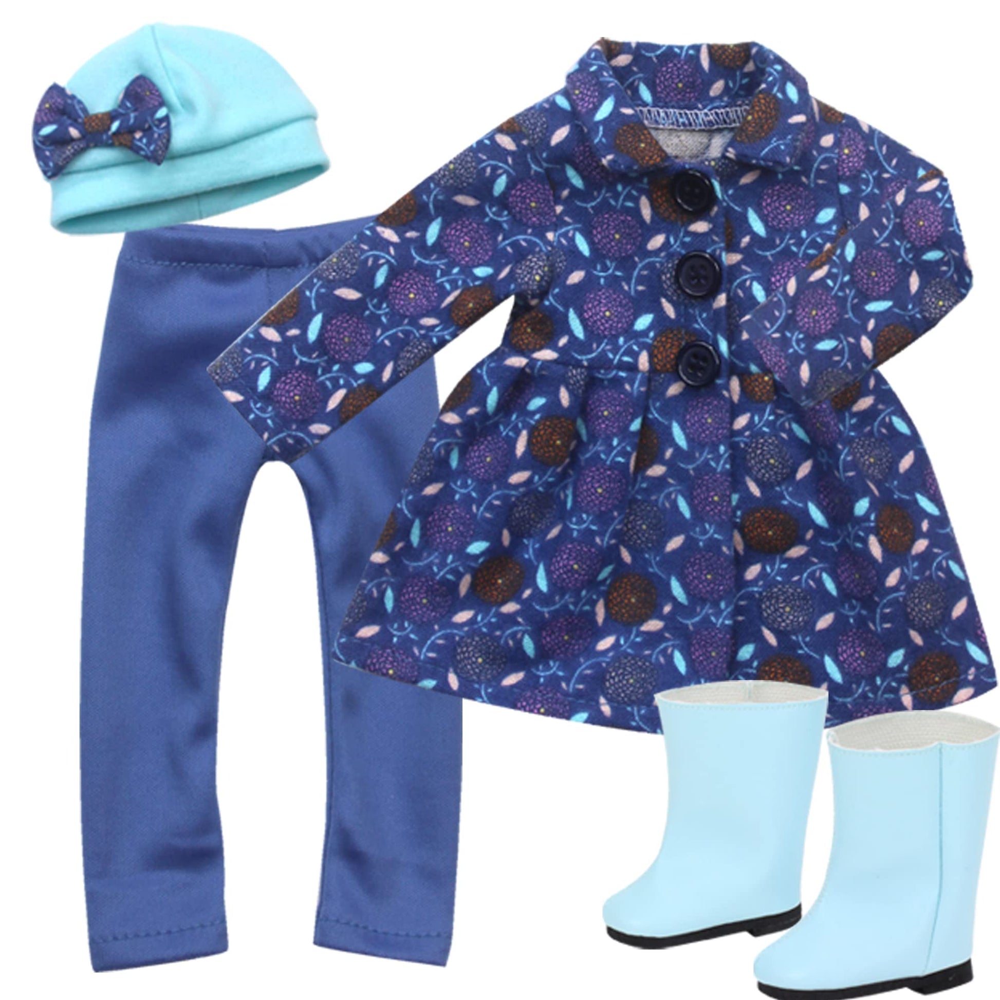 Sophia'S 4 Piece Winter Outfit With Print Coat, Pants, Hat And Boots For 14.5'' Dolls, Blue