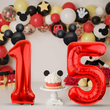 Lebery 40 Inch Mouse Number 5 Balloon Mini Mouse Head Balloon, Black Red Number 5 Balloon, Mouse Clubhouse Birthday Balloon For 5Th Birthday Party Baby Shower Anniversary Supplies
