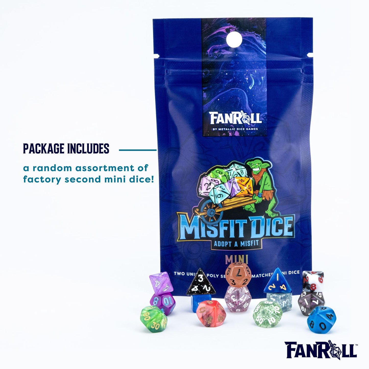 FanRoll by Metallic Dice Games Mystery Misfit Mini Polyhedral Dice (2 Set Pack, 28 Dice)