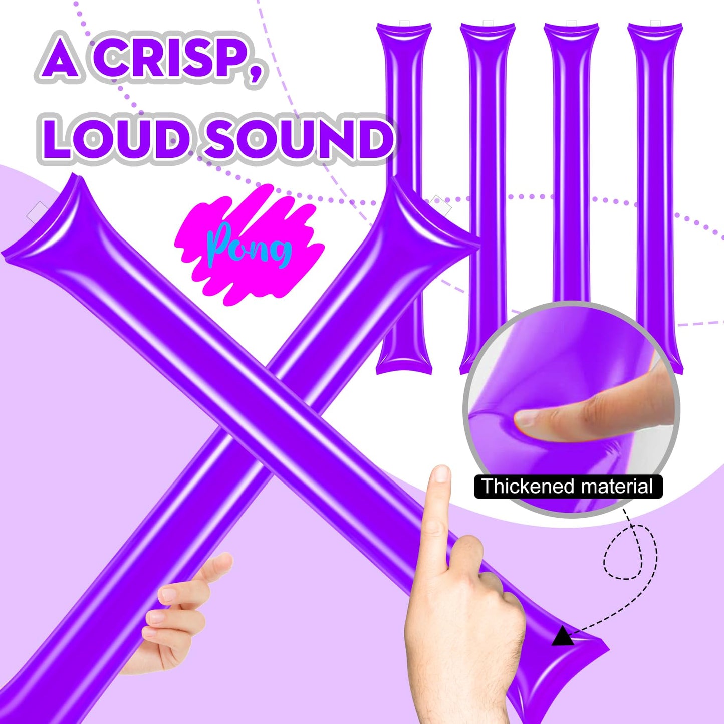 Cssopenss 50 Pcs Purple Thunder Sticks Thicken Plastic Cheersticks Purple Inflatable Thunder Sticks Sporting Events Team Spirit